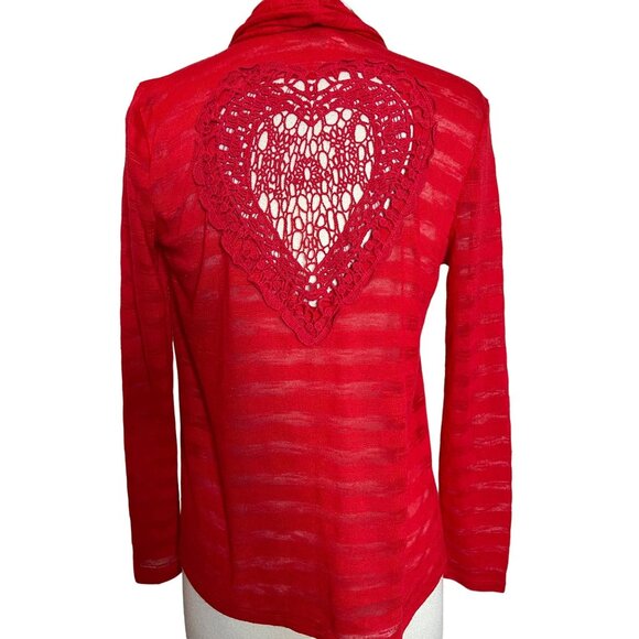 No boundaries red cardigan Tie front Heart lightweight Romantic Y2K - Picture 1 of 10